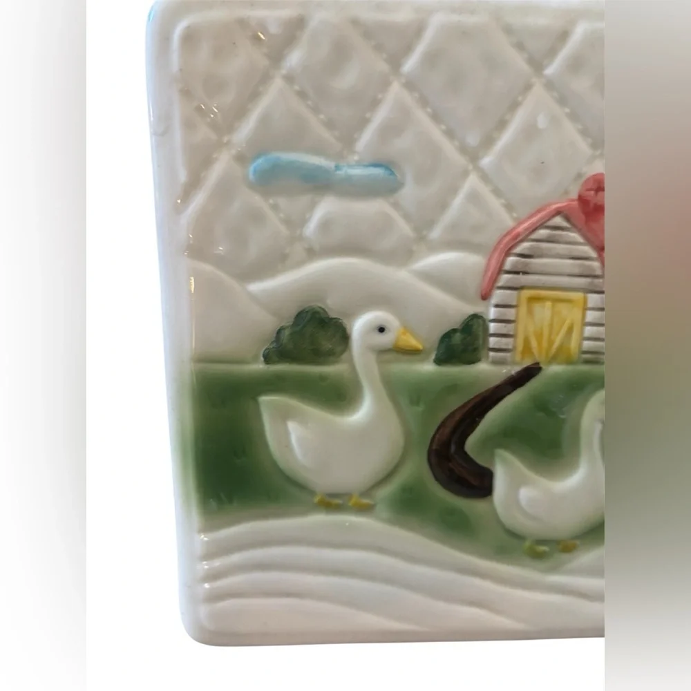 Vintage otagiri geese farm setting ceramic potholder